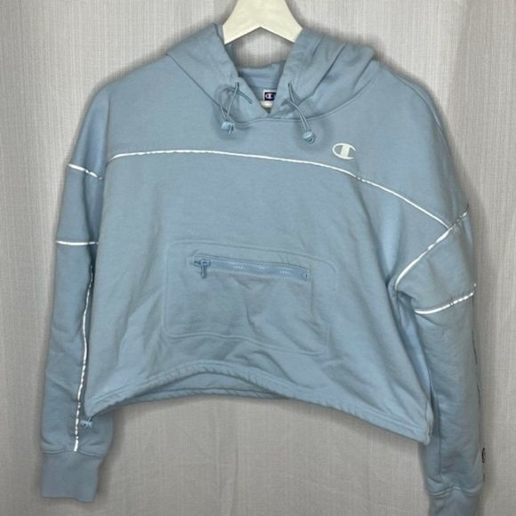 Champion Tops - Champion Light‎ Blue Crop Hoodie Sweatshirt